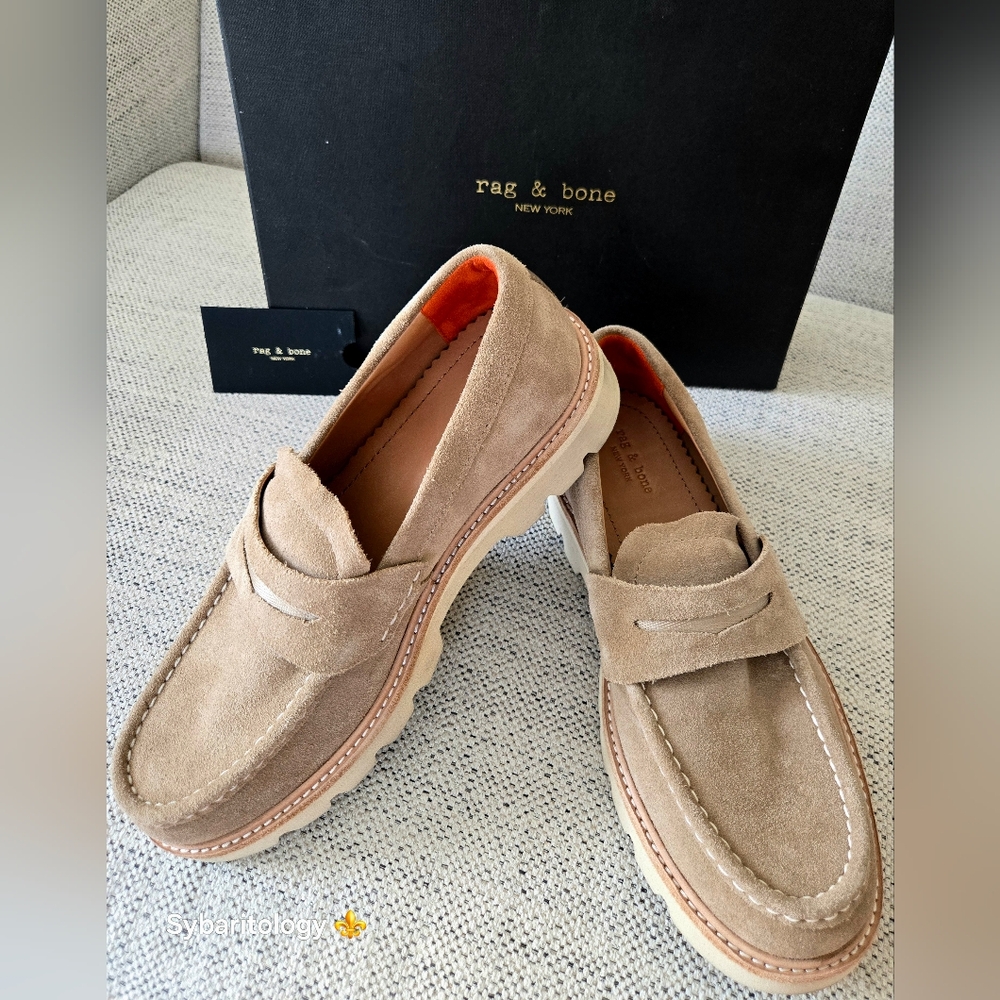 NWB RAG & BONE Men’s Platform Penny Loafers Nougat Suede Size:44 - Picture 9 of 11